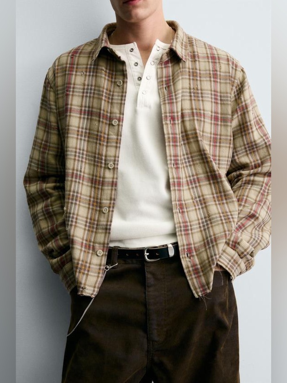 Zara - Plaid Shirt With Distressed Effects - Yellow/ Tan